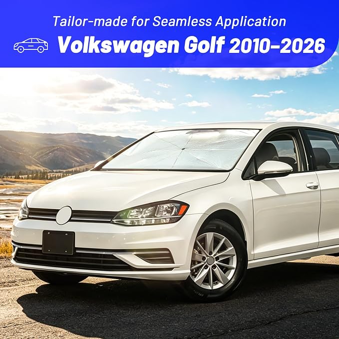 Windshield Sun Shade for Volkswagen Golf 2010-2026, Umbrella Sunshade | Custom Fit Car Sun Visor with 360° Rotating Shaft, UV Protection Heat Shield Sun Blocker Heat Reflector and Easy Storage - Image 2