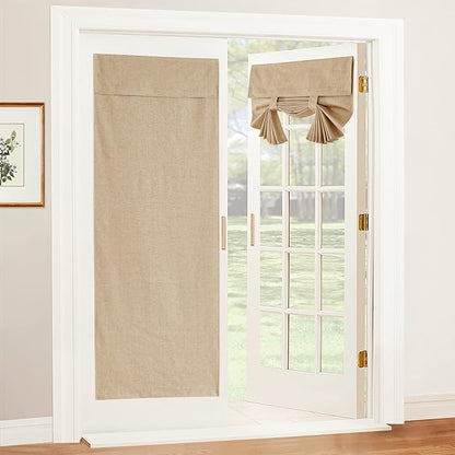 RYB HOME Natural Linen Textured French Door Window Curtains 100% Blackout | Self Adhesive, Thermal Insulated Privacy Energy Saving, Shades for Nursery Office Patio Glass Door, W26 x L80, 1 Panel by RYBHOME