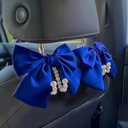 2 PCS Bow Pearl Car Seat Headrest Hook – Cute Purse Hook for Car, Girly Interior Decoration Accessories Hook Hanger, Seatback Holder for Purses & Bags, Elegant Car Organizer (Deep Blue) by Unknown