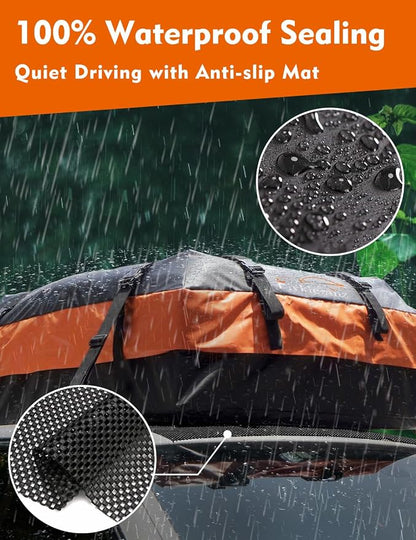 Car Rooftop Cargo Carrier Roof Bag Waterproof for All Top of Vehicle with/Without Rack Includes Topper Anti-Slip Mat + Reinforced Straps + 6 Door Hooks + Luggage Lock | for All Top of Vehicle with/Without Rack Includes Topper Anti-Slip Mat + Reinforced... - Image 2