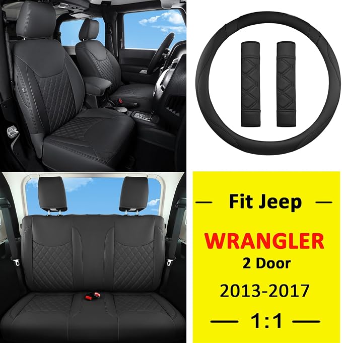 GIANT PANDA Wrangler JK Seat Covers Custom Fit for Jeep Wrangler,Premium Waterproof Faux Leather, 2013 2014 2015 2016 2017 JK 2 Door Full Set (Black) - Image 2