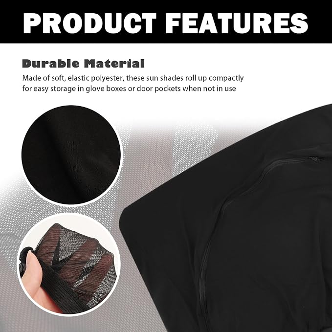 4PCS Front/Rear Car Window Shades with Zipper,Breathable Car Side Window Sun Shade for Privacy Protection,Mesh & Blackout Cars Windows Screens for Camping with Nylon Stickers - Image 6