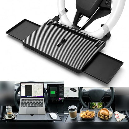 Car Steering Wheel Tray for Eating Food, Adjustable Car Laptop Desk Table Fits 16" Laptop and Steering Wheel Cover with Dual Panels, Ideal for Cars, SUV, EV Parked Charging by MJHGBV