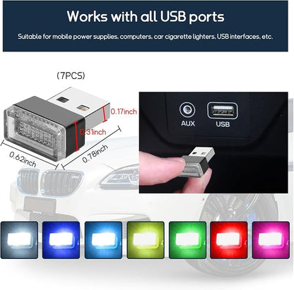 Dickno 7 PCS USB LED Car Interior Atmosphere Lamp, Portable Mini LED Night Light, Plug-in USB Interface Trunk Ambient Lighting Kit, Universal Vehicle Interior Accessories (Multi-Colour) - Image 2