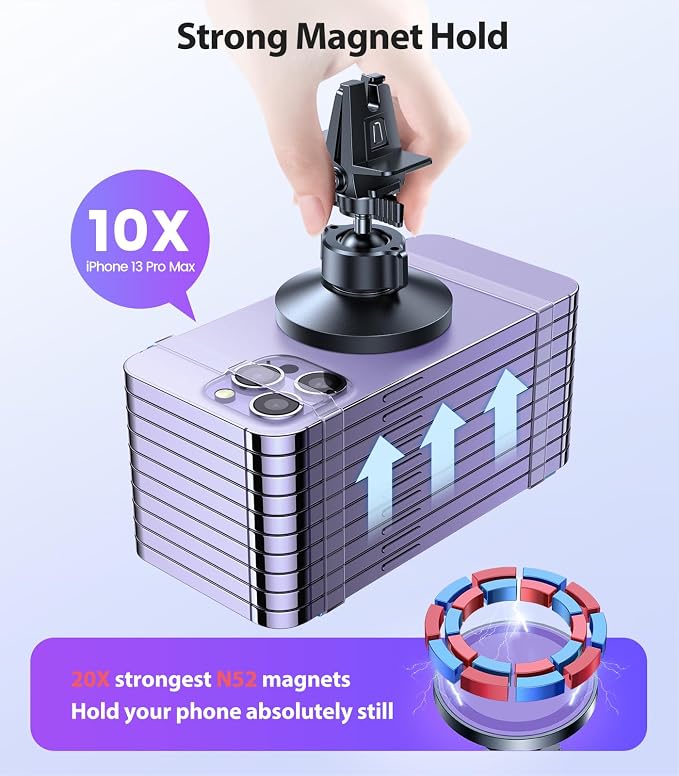 VICSEED for MagSafe Car Mount [Strongest Magnet Power] Car Phone Holder | Magnetic Phone Holder for Car Vent 360 Adjustable Magnetic Phone Mount for iPhone 17 Pro Max 16 15 14 13 12 Plus Mini Purple - Image 3