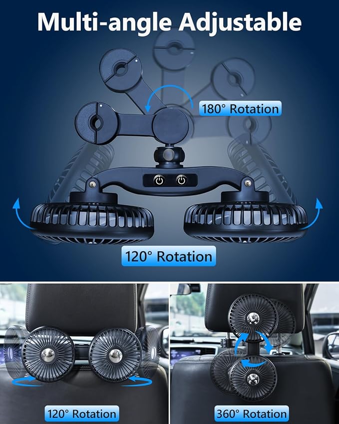 Dual Head Car Cooling Fans for Back Seat for Kids, Usb 5V/ 12V /24V Car Backseat Headrest Fan for Baby Rear Facing, Car Seat Cooler That Blow Cold Air for Vehicles Sedan Suv Rv Truck Without Ac - Image 3