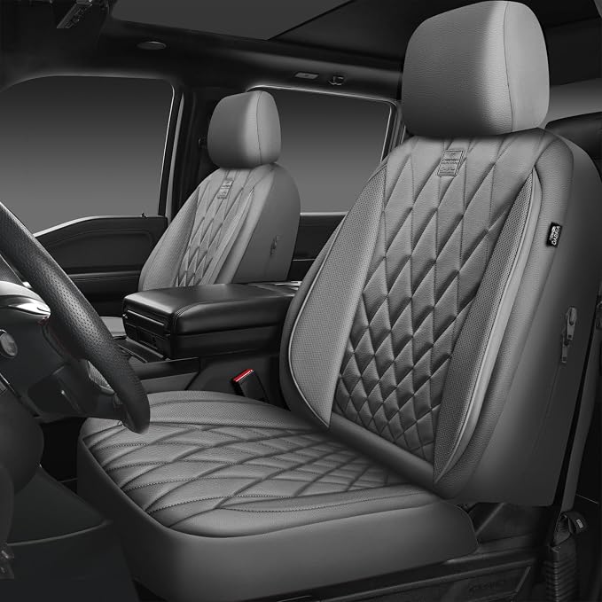 CAR PASS Piping Luxury Leather Seat Covers Full Set,5 Seats Anti-Slip Waterproof Seat Covers Compatible with Front Armrests,Universal Fit for Sendans, Suvs,Vans,Trucks,Airbag Compatible,Pure Gray - Image 3