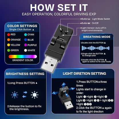 Frienda 2 Pcs Mini USB Light Car LED Interior Light, Manual Switch USB-A | 5v RGB Foldable Lighting, Adjustable 8 Color and Brightness, Smart USB Night Lamp for Cars Laptop Keyboard - Image 4