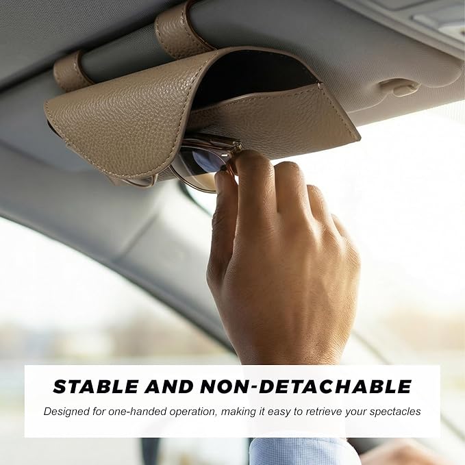 Sunglass Holder for Car Visor, Magnetic Auto Sun Visor Eyeglass Organizer with Dual Back Clips, Leather Glasses Protective Storage Case Universal for Most Vehicles Visors (Brown) - Image 4