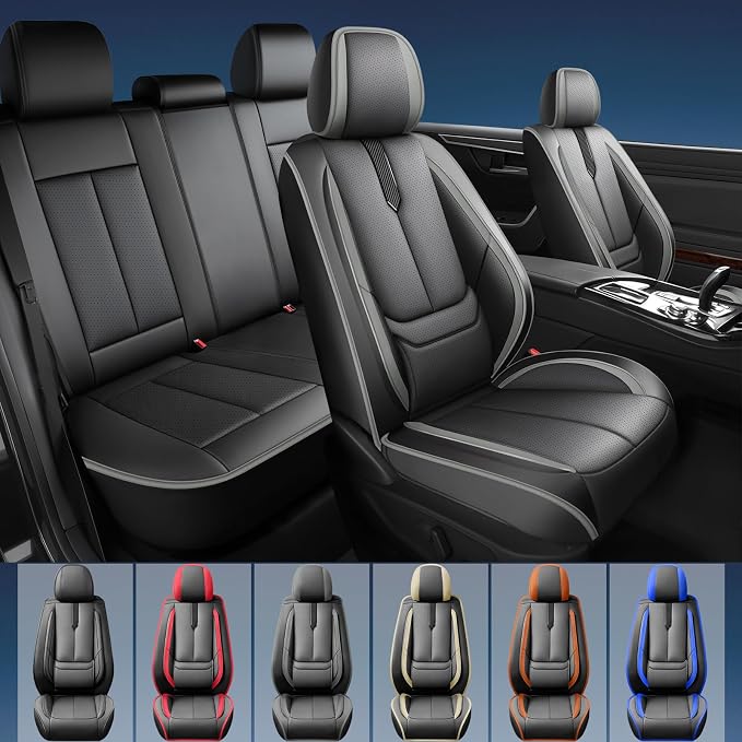 Fit Rogue Car Seat Covers for Nissan Rogue 2014-2024 2025 2026 -Upgraded Premium Waterproof & Breathable Leather,Airbag Compatible,All-Weather Seat Cushion Protector,2 Front/Black-Grey - Image 2