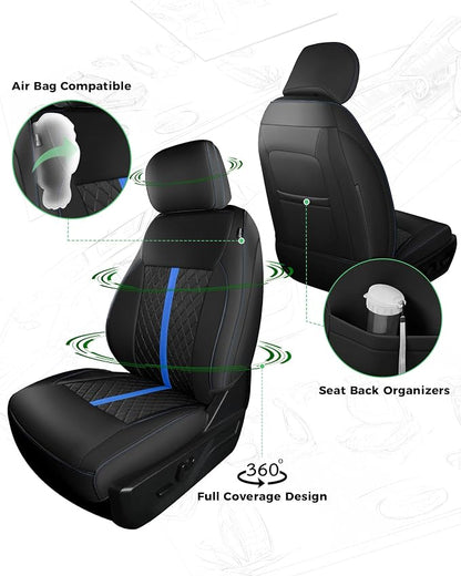 RIDEPOSH for Ford F150 Leather Seat Covers, SuperCrew XL XLT 2021-2026 | Fits F250 F350 Super Duty Crew Cab 2023-2026, Custom Fit, Bucket Seat, Stain Resistant, Airbag Compatible, Easy-Clean - Image 3