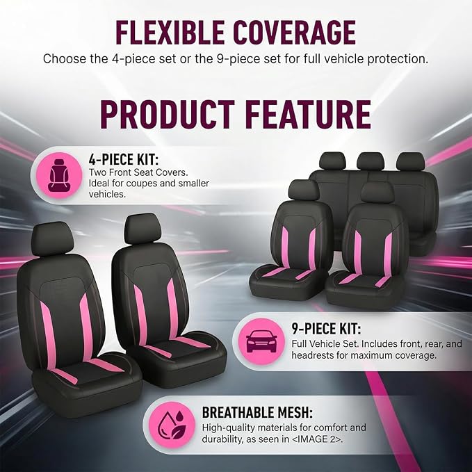 Car Seat Covers, Breathable Split Anti-Slip Vehicle Front Seat Protector with Removable Headrest Guard, Automotive Interior Chair Protective Covers, Universal for SUV Automobile Truck (Pink) - Image 6
