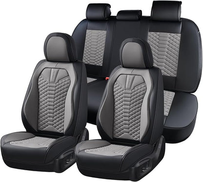 Coverado Leather Seat Covers, Car Seat Covers Full Set, Nappa Leather Seat Covers for Cars, Car Seat Protectors Waterproof, 5 Seats Black&Gray Automotive Seat Covers Fit for Most Cars Trucks by COVERADOAUTO