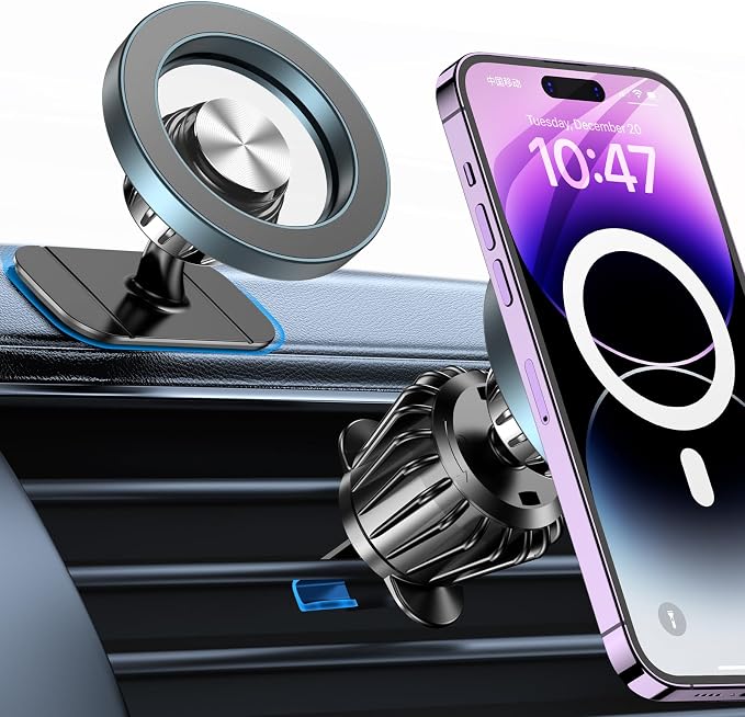 for MagSafe Car Mount, [Never Drop] Magnetic Phone Holder for Car Dash, HandsFree 360° Rotation Phone Mount [Strongest 3M Adhesive] for iPhone 15 14 13 12 & Mag Safe Case, Metal Gray by Kaistyle