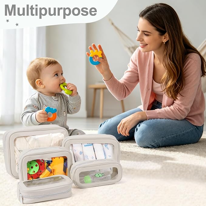 YOPCDJ 5PCS Diaper Bag Organizer Pouch, Clear TPU Waterproof Organizer Zipper Bags, Cosmetic Bag Set, TSA Approved Toiletry Bags, Travel Organizer Bag for Kids and Women - Image 3