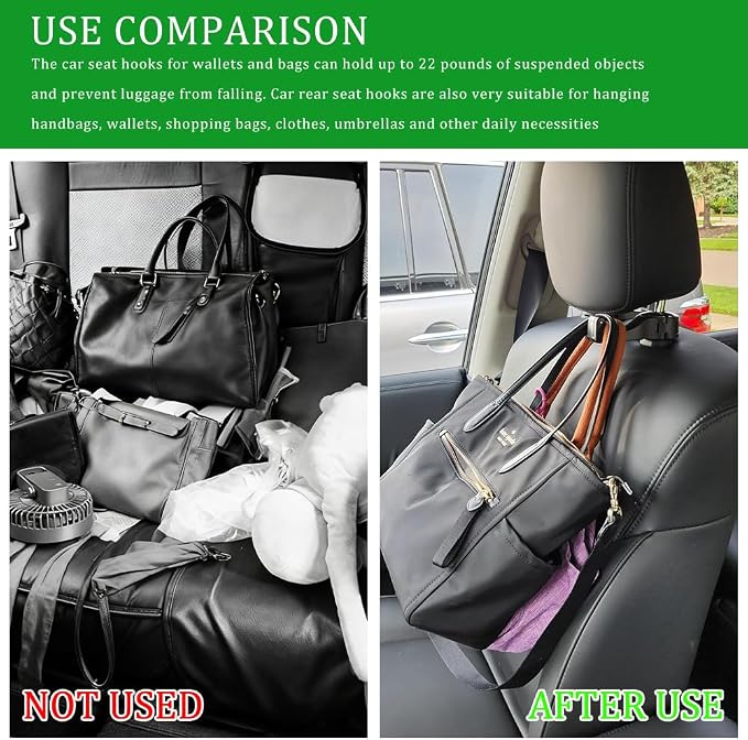 2PCS Car Headrest Hidden Hook, Purse Hook for Car, 2 in 1 Vehicle Back Seat Headrest Mobile Phone Holder, 360° Rotating Backseat Organizer for Handbag Clothes Grocery Fit Vehicles (Gold) - Image 5