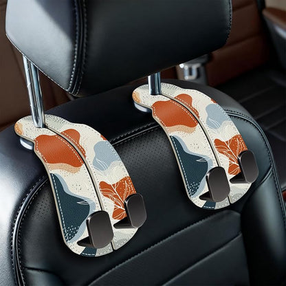 Blusabaca 2PCS Car Seat Headrest Hooks, Purses Bags Holder, Abstract Leaf | PU Leather, Double Metal Back Storage Hangers for Grocery Bags Handbags Bottles Coats Phones, Car Accessories Organization by Blusabaca