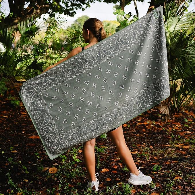 Sprints Athletic Running Towel, Full-Sized, Car Seat Cover - Performance Microfiber (Paisley Probs Green) - Image 7