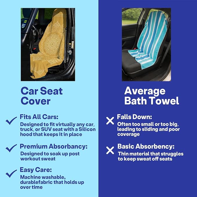 2 Pack Car Seat Towel Covers for Gym, Front Seats, Mandala Gold | Ethnic Sweat Protector for Front Seats Premium Thickened with Elastic Strap Breathable & Quick Dry Machine Washable Running - Image 6
