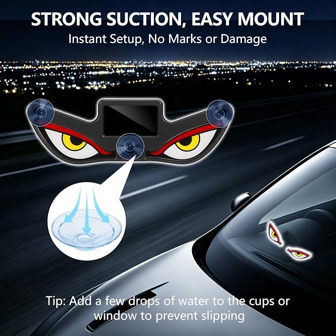 Solar Devil Eyes Car LED Light, Wireless No Drill Demon Eye Warning Lights for Car Windshield & Rear Window, Type-C Rechargeable Animated LED Eyes for Cars, SUVs, Trucks, Vans (1 Pack) - Image 7