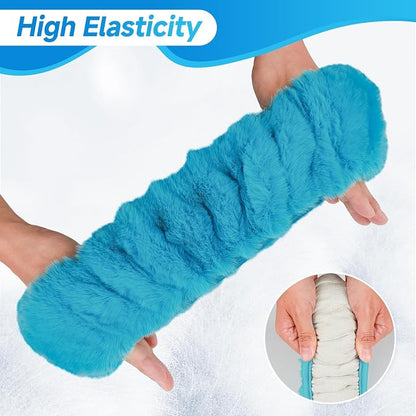SEG Direct Fluffy Furry Steering Wheel Cover, Fuzzy Gear Shift Cover, Cyan | Gear Shift Cover, 2 PCS Set, Soft and Warm, Cute Fur Auto Car Decor, Standard Size 14.5- 15 inch for Women Men - Image 5