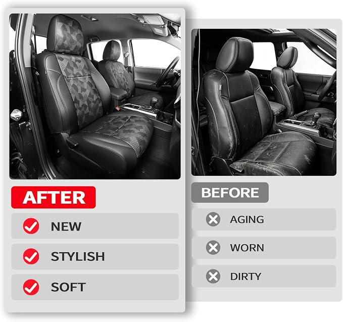 Car Seat Covers for Toyota Tacoma 2016-2023 3rd Gen, Black Camo | Custom Fit Waterproof Leather Car Seat Covers Full Set, Full Coverage Protection, Airbag Compatible, Factory Style Upgrade - Image 7