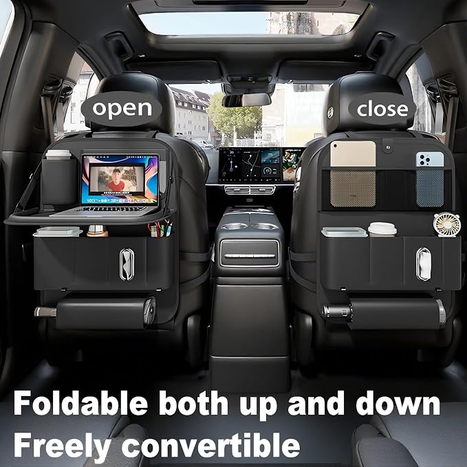 Backseat Car Organizer with Tray 1 Pack,Car Backseat Organizer with Foldable Table for Kids,Multifunctional Seat Back Organizer with Storage Pockets Car Storage Organizer (Black) - Image 4