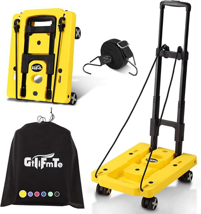 GtIiFmTe Foldable Hand Truck, Lightweight Luggage Cart for Airport Car Seat | Compact Folding dolly with Rotating swivel wheel,storage size12×15.7×4.1",300lbs Load,Upright Lock Handle with 3bungee cords by GtIiFmTe