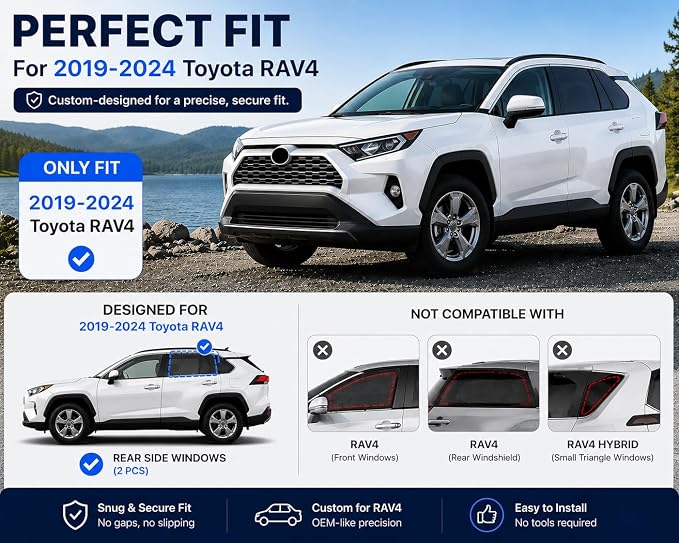 Car Window Shades for 2019-2024 Toyota RAV4 Rear Side Window Mesh Sun Shade | Rear Side Window Sunshade, Breathable Privacy Window Covers, UV Protection & Heat Insulation, for Baby Camping Napping, 2PCS - Image 5