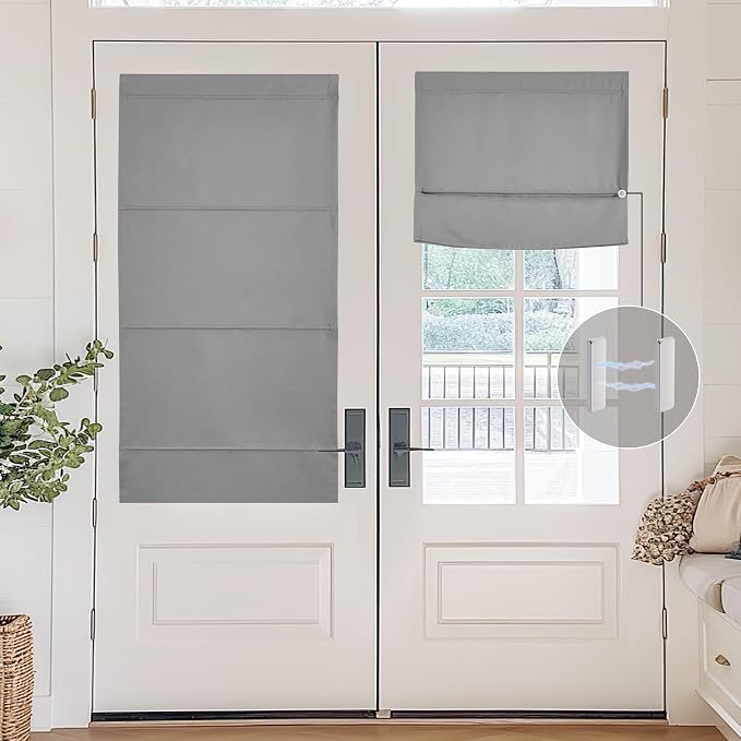 NICETOWN Silver Grey Magetic Blackout Roman Shade, No Drill Door Blinds | Thermal Insulated, Privacy Shades for Bedroom, No Tools Roll Shade, French Front Door Window Cover, 35 x 64 inches Long - Image 7