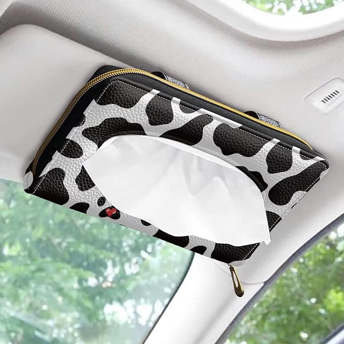 Biyejit Dog Paw Cow Print 2 Pack Car Tissue Holder, Sun Visor Napkin Holder, PU Leather Backseat Tissue Case Holder for Car Decorations - Image 2