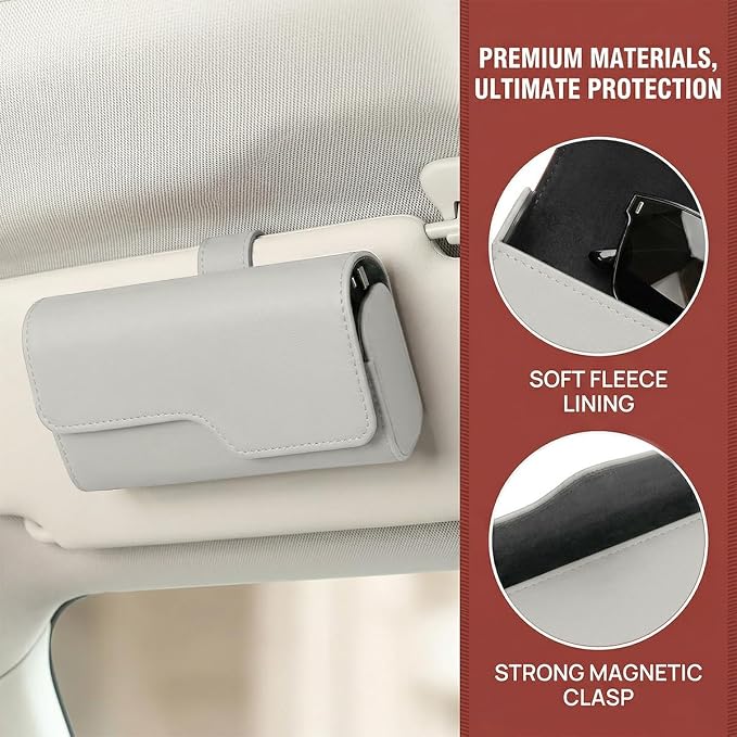 Sunglass Holder for Car Visor, Eyeglass Storage Case (White) | Vehicle Eyeglass Hanger Protective Storage Case, Automotive Interior Sun Visor Glasses Organizer Box, Universal Fit - Image 4