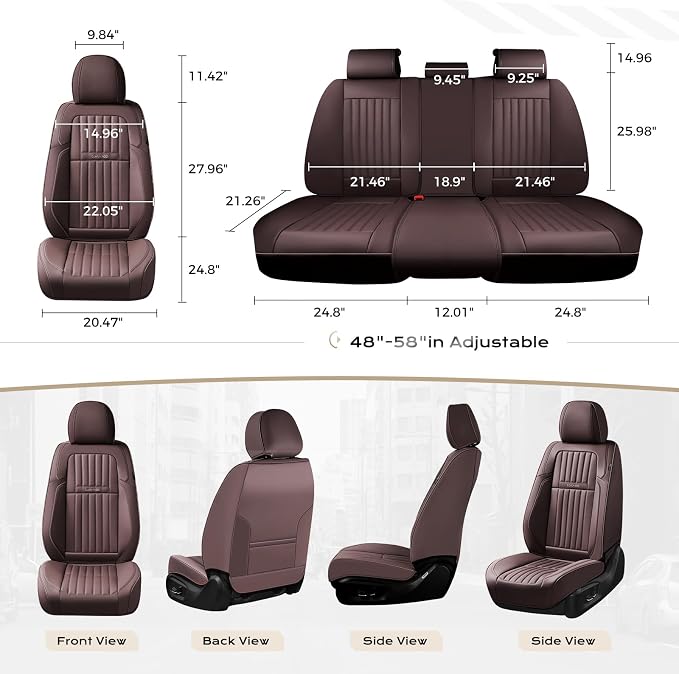 Coverado Car Seat Covers Full Set, Seat Covers for Cars, Car Seat Cover, Car Seat Protector, Leather Car Seat Cushion, Waterproof Car Seat Covers Front Seats and Back Fit for Most Cars(Coffee) - Image 6