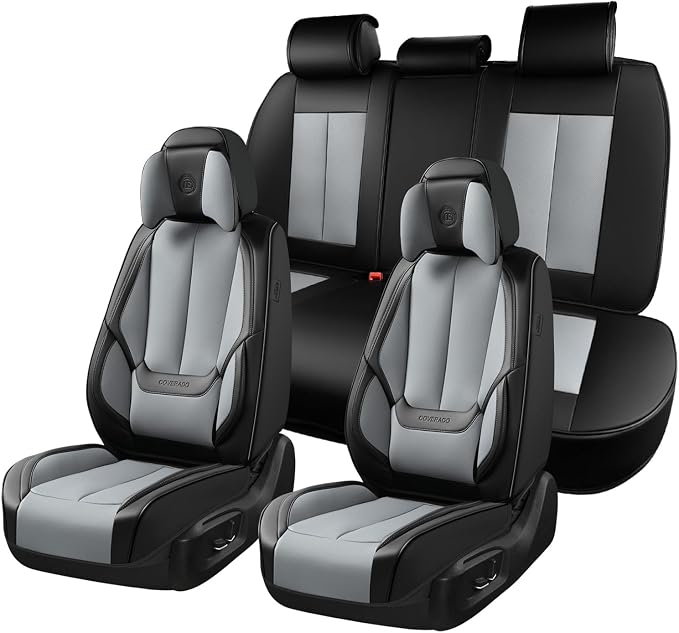 Coverado Car Seat Covers, Seat Covers for Cars, Waterproof Leather Auto Seat Protectors, Leather Car Seat Cushion, Car Interiors Accessories Universal Fit for Most Cars by COVERADOAUTO