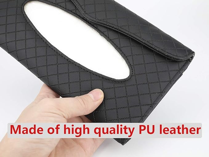 Car Tissue Holder, Sun Visor Tissue Holder, Car Visor Napkin Holder, PU Leather Backseat Tissue Case for Auto/Truck (Black) - Image 3