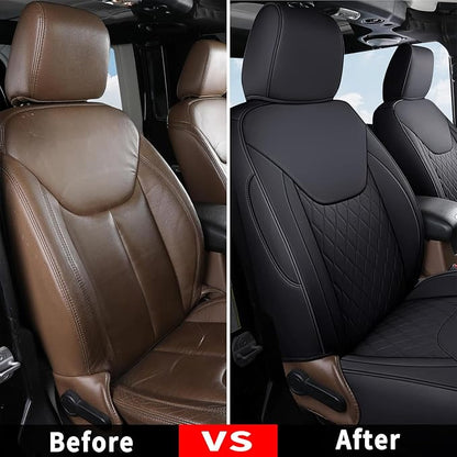 Coverado Seat Covers for Jeep Wrangler JK JL, Leather Front Seat Covers for Truck Automotive Wrangler Seat Covers Custom Fit for 2007-2026 Jeep Wrangler 2-Door/4-Door（Black） - Image 5
