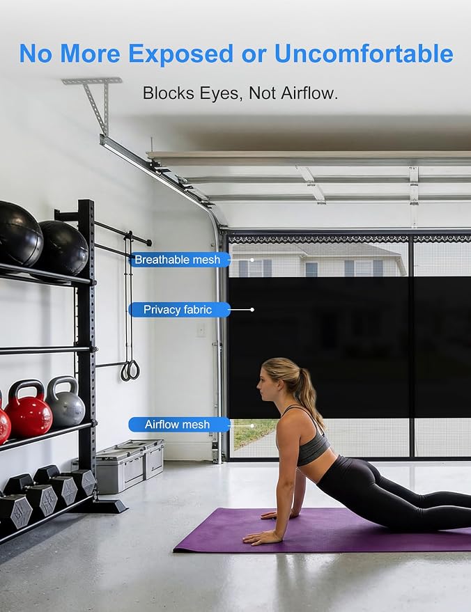 Privacy Garage Door Screen for 2 Car Garage 16x7ft - Retractable Slide Track System, Heavy Duty PET Mesh with Blackout Privacy Panel, Magnetic Closure, Keeps Bugs Out, Fits Garage Opening 16 x 7 Ft - Image 4