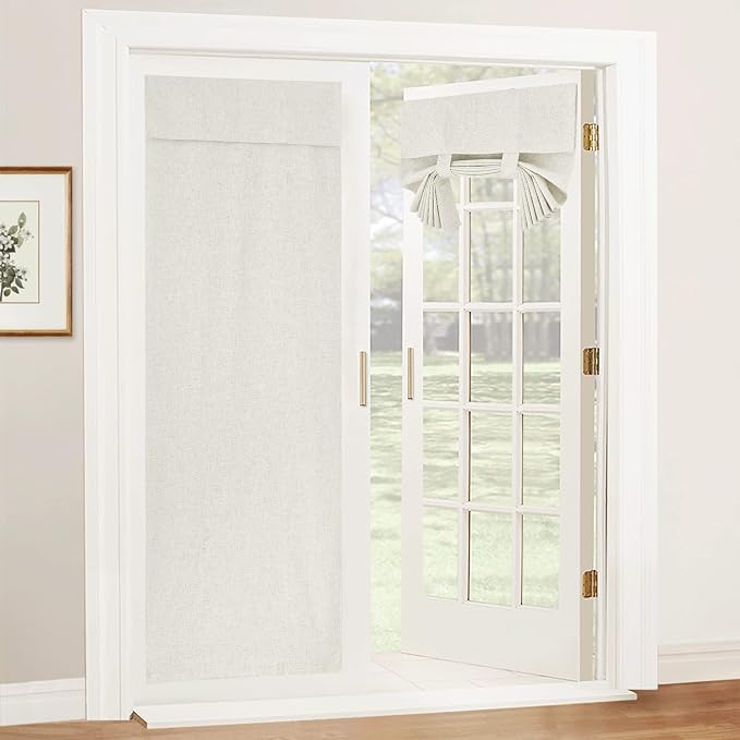 RYB HOME Natural Linen Textured French Door Window Curtains 100% Blackout | Self Adhesive, Thermal Insulated Privacy Energy Saving, Shades for Nursery Office Patio Glass Door, W30 x L69, 1 Panel by RYBHOME