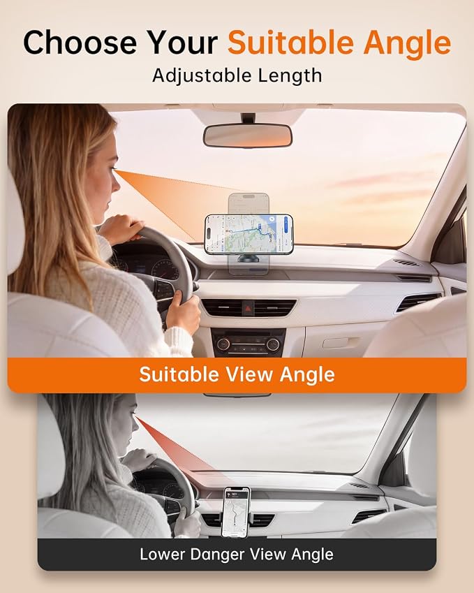 SYNCWIRE MagSafe Car Mount, Adjustable Magnetic Phone Holder, Space Gray | 360° Rotating Strong Magnet Phone Mount with 3M VHB Adhesive, Compatible with iPhone 17/16/15/14/13/12 & MagSafe Cases - Image 3