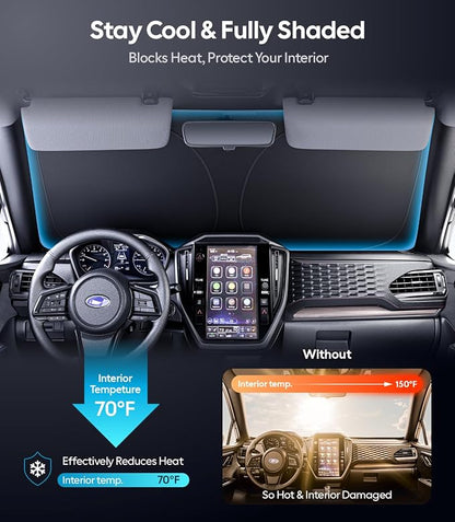 Wigoo for Subaru Forester 2019-2026 Windshield Sunshade, Keeps Cool | Custom Fit, Cooling Tech Fabric, Foldable Heat-Blocking Sunshade with Storage Bag, for Subaru Forester 2019-2026 Accessories - Image 2