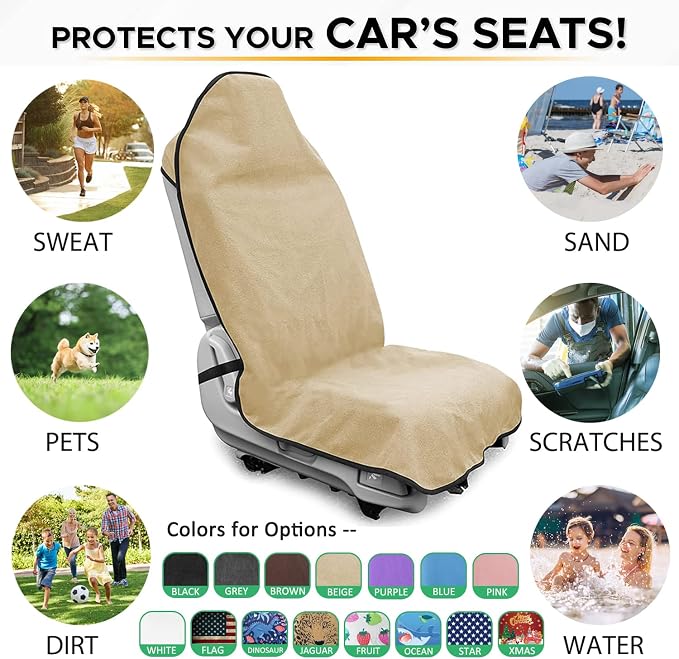 Waterproof Sweating Car Seat Cover for Post Gym Workout, Running, Swimming, Beach and Hiking, Universal Fit Non-Slip Bucket Seat Protector for Cars SUV Trucks, Machine Washable (2pcs Off-White) - Image 7