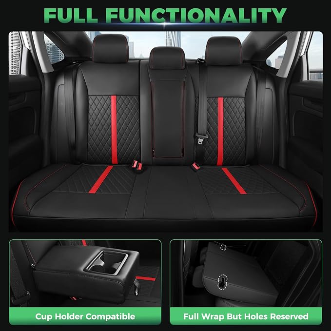 RIDEPOSH Custom Fit Seat Covers for Honda Civic 2022-2026 | Hatchback EX-L Sport Touring, Faux Leather, 60/40 Split Rear, Rear Armrest, Waterproof, Airbag Compatible, Easy-to-clean - Image 5