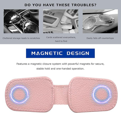 2 PCS Sunglass Holder for Car, Magnetic Leather Glasses Holder Auto Ticket Card Clip, Sun Visor Eyeglass Hanger Interior Accessories for Sedan Truck SUV, Car Accessories (Pink) - Image 5