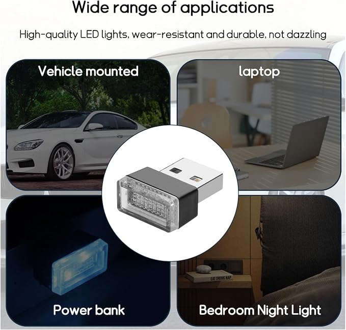 Dickno 7 PCS USB LED Car Interior Atmosphere Lamp, Portable Mini LED Night Light, Plug-in USB Interface Trunk Ambient Lighting Kit, Universal Vehicle Interior Accessories (Multi-Colour) - Image 5