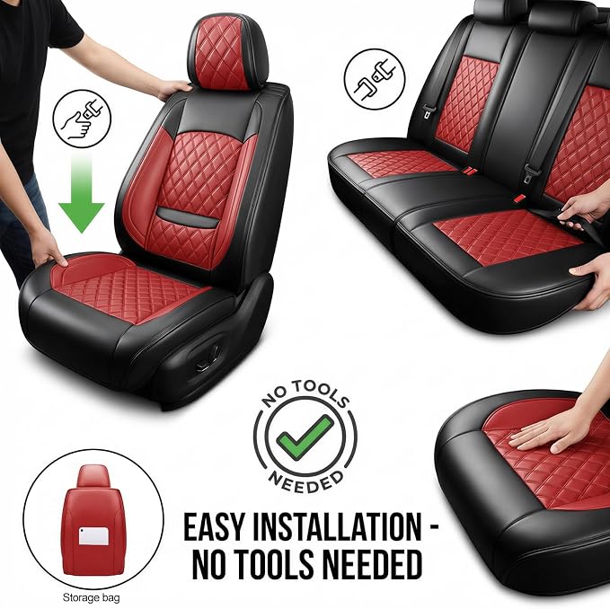 Avalon Seat Covers Custom Fit for Toyota Avalon 2001-2026 - Full Set Premium Leather, Waterproof, All-Weather, Airbag Compatible, Anti-Slip, Breathable, Car Seat Protectors (Red) - Image 5