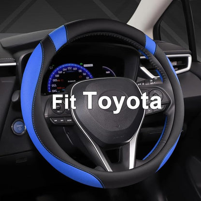 West Llama Customized Auto Car Steering Wheel Cover for Toyota Tacoma,4Runner,Tundra,Sequoia,15.5-16 inch (Black+Blue-Large Size) by WESTLLAMA