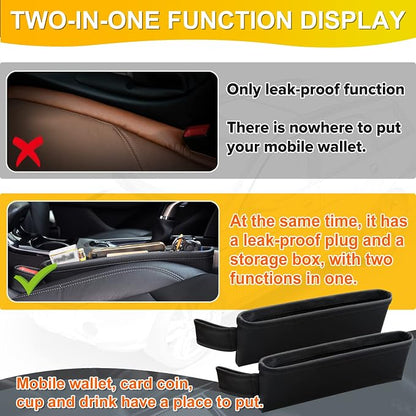 2 Pack Update Car Seat Gap Filler Organizer Leather Console Storage Box Front Side Pocket Seats Organizers Filler Interior Car Accessories for Phone Wallet Coin Key Sunglasses (Black) - Image 5