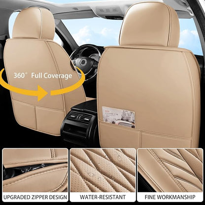 WELLDO Nappa Faux Leather Car Seat Covers Full Set, 5Seats,Beige | Eazy to clean,Easy to install ,Waterproof, Non-Slip,Scratch-resistant, Universal Fit for Most Cars, SUVs, Pickup Trucks - Image 6
