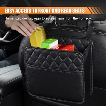 LAINLOY Foldable Car Seat Back Organizer, Large Capacity Hanging Car Backseat Storage Bag with Cup Holders, PU Leather Waterproof Car Trash Bag Can, Car Travel Accessories for Most Vehicles (2) - Image 4