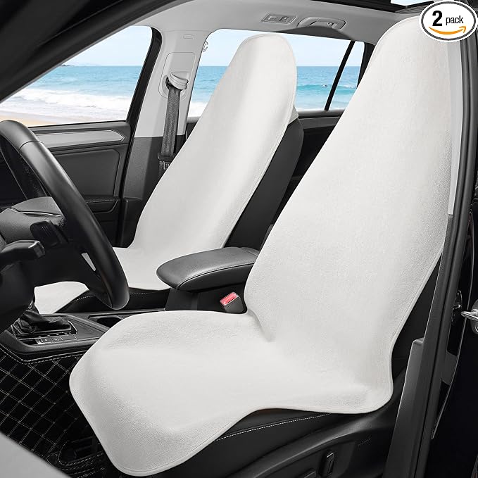 Waterproof 2 Pack Car Seat Cover Universal Fits Car Sweat Towel for Trucks SUV Van White Car Seat Protector Sweat Proof Protector Cloth Seats by COLINOO